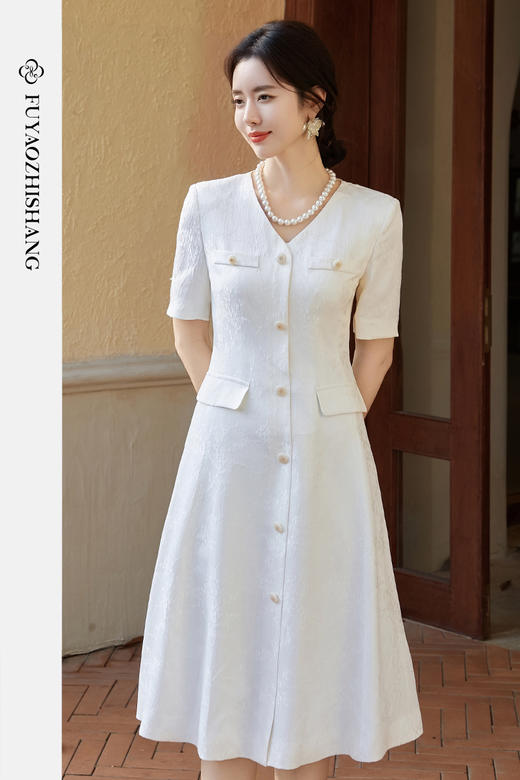 FUYAO扶摇 东方雅韵 新中式提花连衣裙女国风气质浮雕奢华感裙子 商品图5