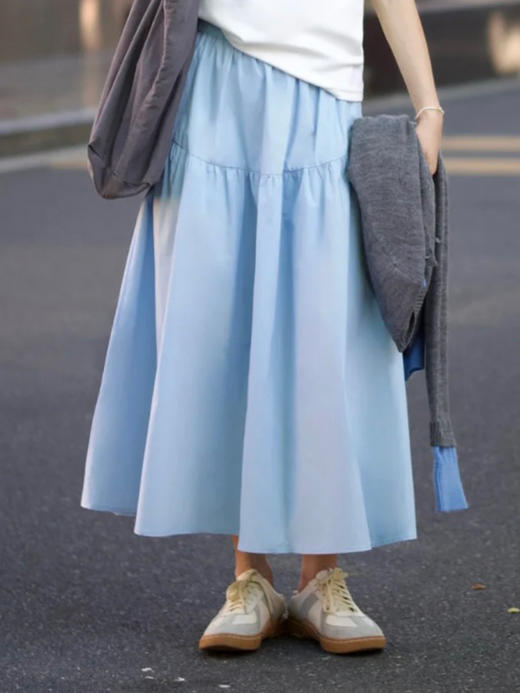 【百图lulu定制】【小蓝裙】 弹力腰围 水洗棉  碎褶  半身裙 商品图0