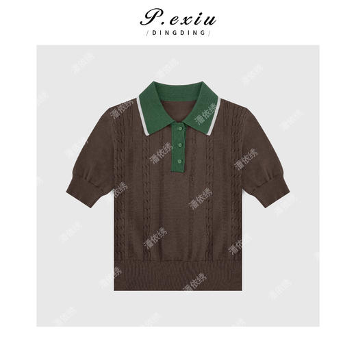 PanYiXiu/潘依绣【摩卡慕斯】麻料可露丽风撞色针织POLO短袖 C009 商品图1
