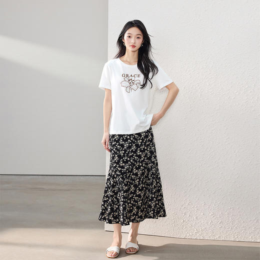 【专属特价】熙世界繁花半身裙女2025夏季新款高腰雪纺a字裙复古浪漫碎花长裙 商品图3
