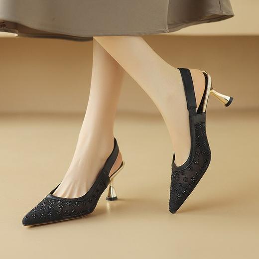 【预售5天】高颜值网纱后绊带包头凉鞋女夏新款尖头细跟时装真皮凉鞋NDXC&7090 商品图1