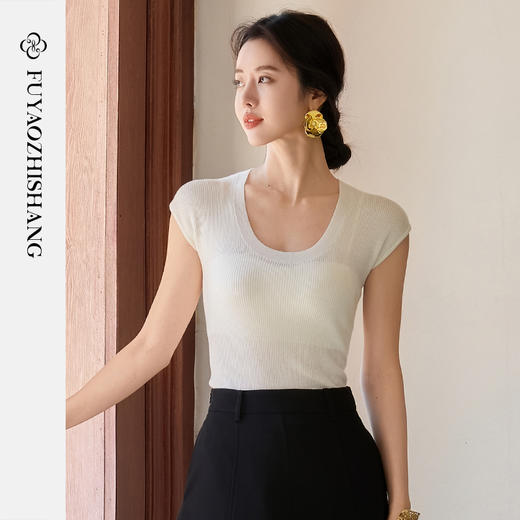 FUYAO扶摇 2025夏季新款针织T恤女短袖纯欲风甜辣妹短款修身上衣 商品图2