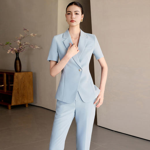 IWY/夏季短袖薄款西装套装女高级感蓝色职业装酒店前台接待工装23CP318 商品图2