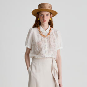 谜底衬衫短袖女2025夏季新品复古风通勤泡泡袖宽松衬衣252MC0648