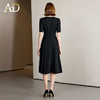 AD法式黑色连衣裙女高级感抗皱麻料圆领大摆裙中长款职场通勤女装 商品缩略图4