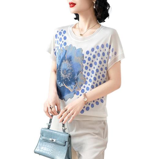 W018-8991-78-138洋气妈妈夏装短袖t恤针织小衫2025新款中老年女装高档冰丝薄上衣 商品图4