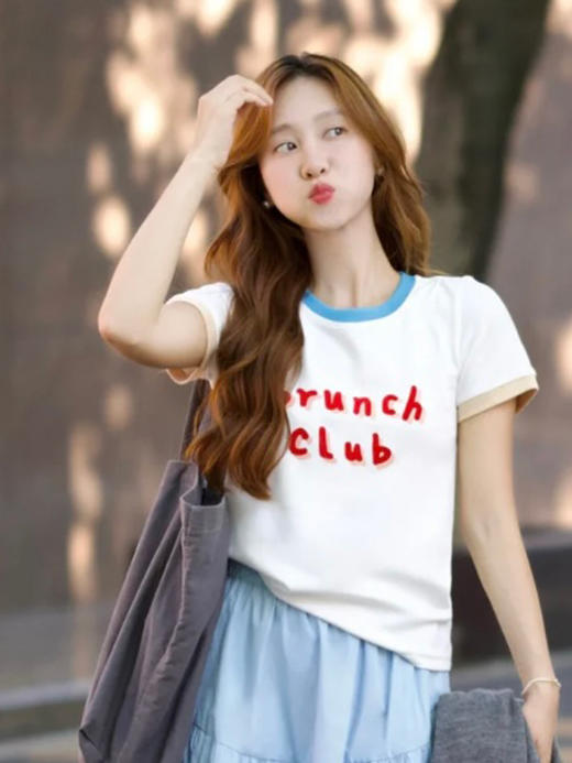 【百图lulu定制】【多巴胺T恤】蓝白撞色 字母印花 短袖T恤 商品图0