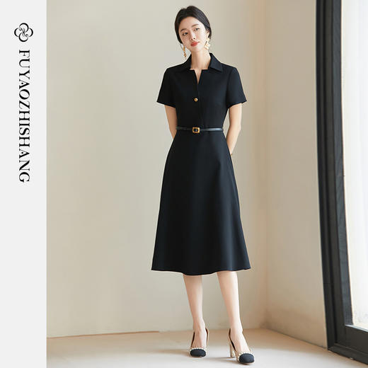 FUYAO扶摇 短袖连衣裙2025夏季新款高级感赫本风小黑裙显瘦西装裙 商品图2