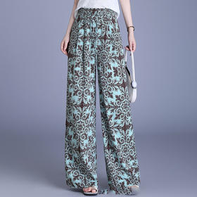 MYX-AS-7330-L垂感休闲拖地裤2025年夏季新款轻薄透气阔腿长裤印花时尚直筒裤