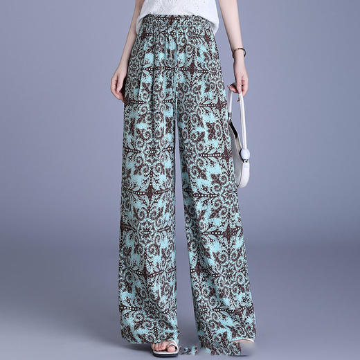 MYX-AS-7330-L垂感休闲拖地裤2025年夏季新款轻薄透气阔腿长裤印花时尚直筒裤 商品图0