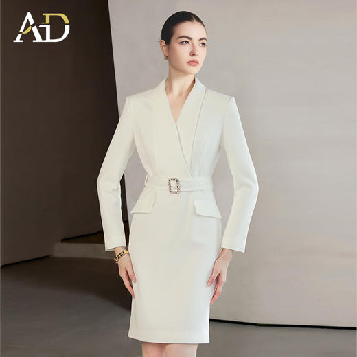 AD春季职业装气质女神范白色连衣裙女高端收腰西服裙主持人正装 商品图3