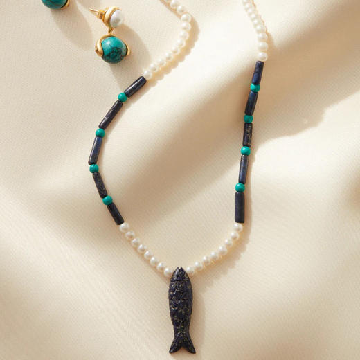 订购10周到｜Carousel Jewels-La pesca-鱼形 青金石 绿松石 珍珠 项链［英国设计师］ 商品图3