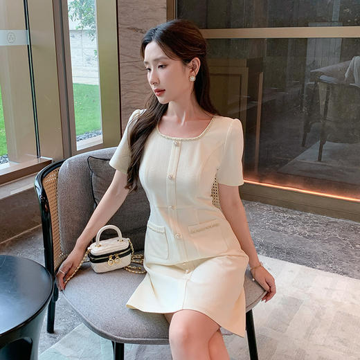 奢姿大码女装2025夏季名媛小香风气质连衣裙胖妹妹时尚方领裙子9952821716 商品图2