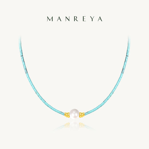 热卖！Manreya“松山汀岚”绿松石淡水珍珠银镀金项链 商品图2