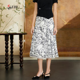 司歌水墨印花优雅伞裙C911013X