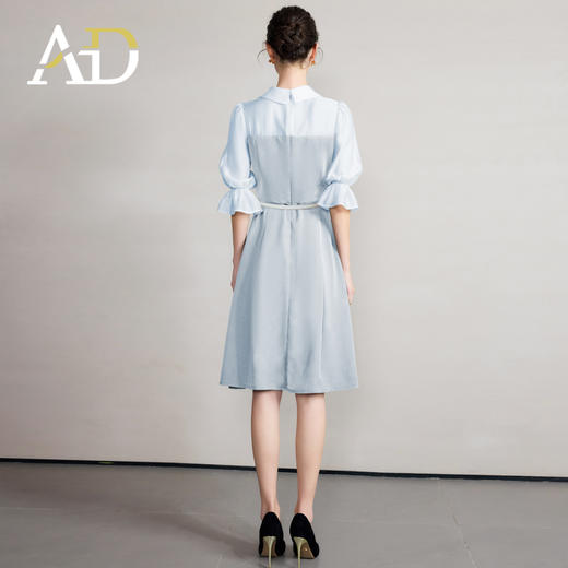 AD夏季蓝色连衣裙女轻奢高级感气质衬衫领拼接优雅设计感西装裙子 商品图4