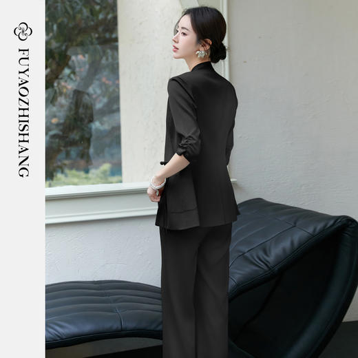 FUYAO扶摇 醋酸两件套女2025新款夏季时尚套装国风盘扣西装直筒裤 商品图4