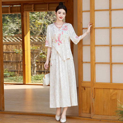 新中式刺绣套装女2025夏季新款时尚显瘦改良汉服旗袍半身裙两件套HR-YBER110 商品图3