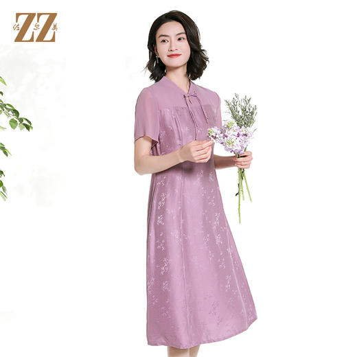 佐尔美夏季新款新中式国风桑蚕丝短袖连衣裙女M42LS87 商品图4