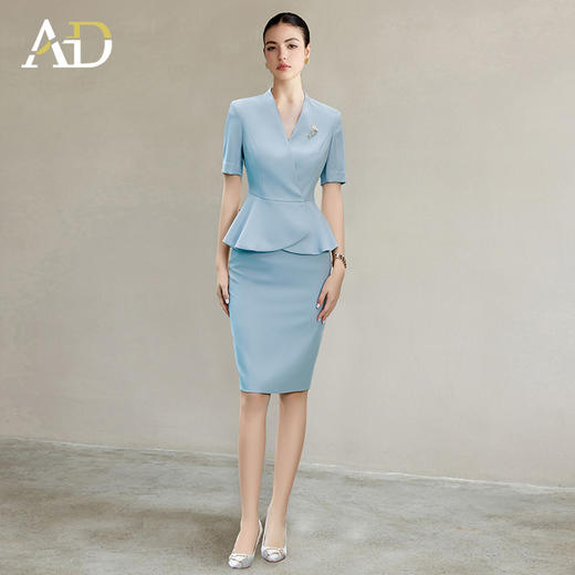 AD气质女神范西装套装夏装2025新款蓝色短袖西装公务员上班族套裙 商品图1
