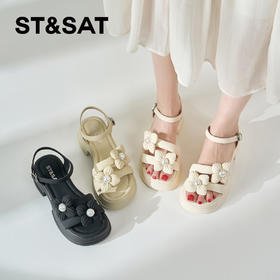 星期六花朵珍珠一字带沙滩厚底凉鞋SSD2115CRK