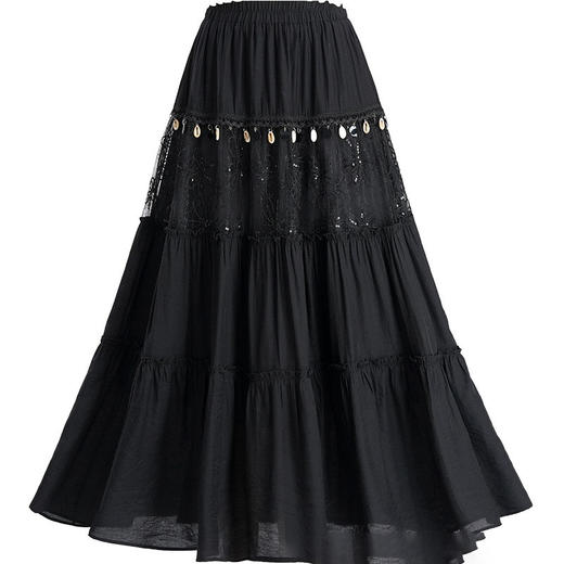 MYX-PH-19112-L垂坠感百褶拼接洋气蛋糕裙松紧腰休闲长裙夏季新款长款时尚半身裙 商品图4