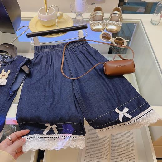 猴猴兔牛仔蕾丝边亲子套装软牛仔卡通玩偶 蝴蝶结娃娃蕾丝阔腿裤套装80-170 商品图5