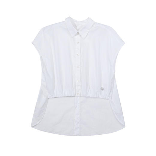 谜底衬衫女2025夏季新品通勤微落肩无袖前短后长白衬衣252MC0646 商品图4