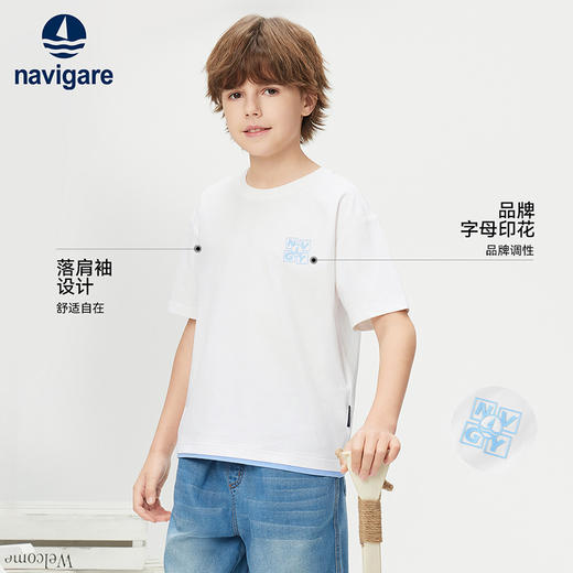 【纳维凯尔】【索罗娜凉感】【120-165】Navigare意大利小帆船男童夏款短袖T恤 商品图1
