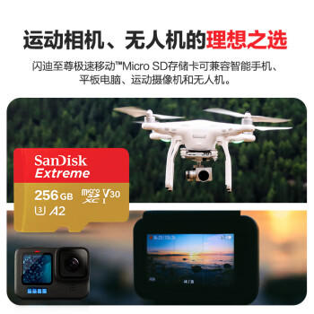 闪迪（SanDisk）256GB TF(MicroSD)内存卡 4K极速金卡A2 V30 U3行车记录仪 运动相机无人机 监控存储卡 读190MB/s 商品图4