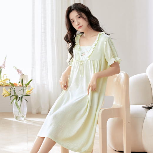 自然醒如梦（带胸垫）睡裙女款夏季云朵棉甜美法式公主风夏款短袖家居服睡衣裙子QH 商品图12