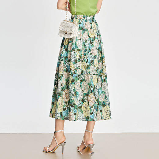 MYX-KDFY-S1951-L高腰印花半身裙2025夏季新款中长款显瘦洋气A字裙松紧腰时尚伞裙 商品图2