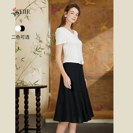 司歌v领弹力收腰短袖夏女上衣T911036x 商品图4