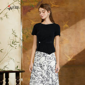 司歌大圆领短袖收腰不规则弹力上衣T911123x