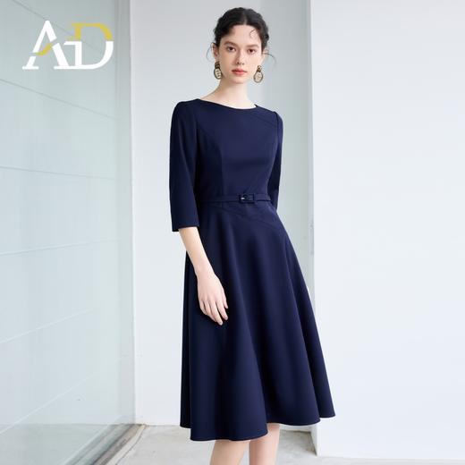 AD大方得体连衣裙2025新款今年流行爆款藏青色法式圆领中长款伞裙 商品图3