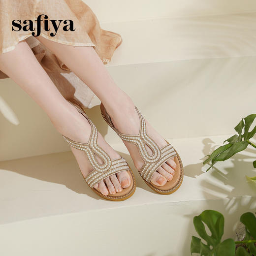 Safiya/索菲娅2025波西米亚闪钻珍珠露趾休闲坡跟罗马仙女鞋SFD2115349 商品图1