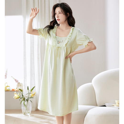自然醒如梦（带胸垫）睡裙女款夏季云朵棉甜美法式公主风夏款短袖家居服睡衣裙子QH 商品图14