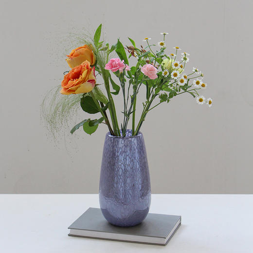 紫色珠光芍药花器玻璃花瓶摆件餐桌花器 商品图0