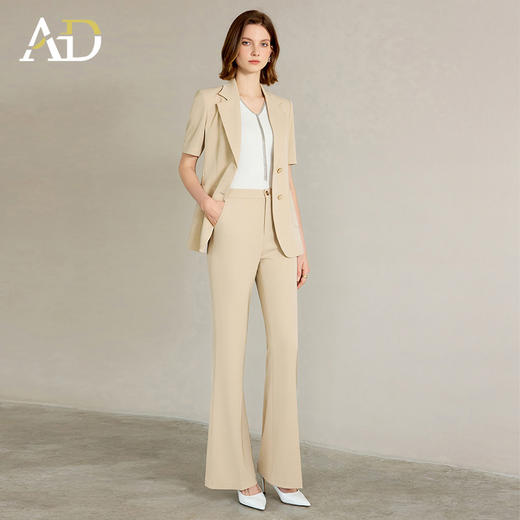 AD女士西装外套2025新款浅卡其色垂感西服套装高腰显瘦喇叭西裤夏 商品图3
