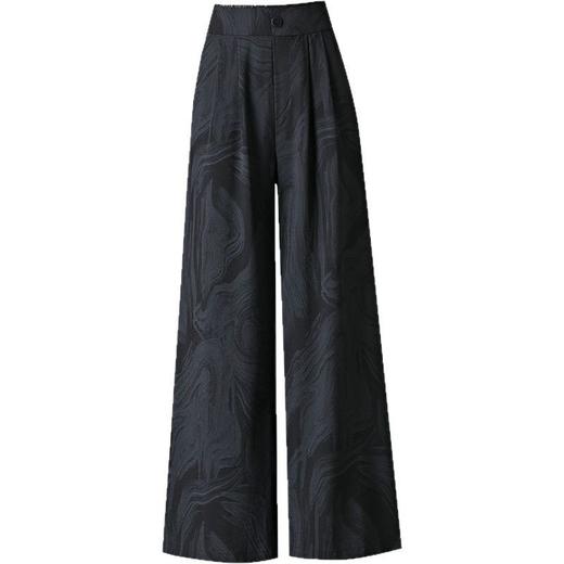 2025夏季新款胖MM大码女时尚韩版冰丝水墨画直筒款休闲高腰阔腿裤 商品图4