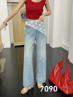 8.10秒杀品质~爆款牛仔-送蕾丝腰围 春款6887春季高品质爆款口袋蝴蝶结刺绣直筒显瘦牛仔裤-喜出
