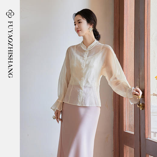 FUYAO扶摇 美学学院 立领衬衫女2025新款天丝衬衣夏日文艺风上衣 商品图3
