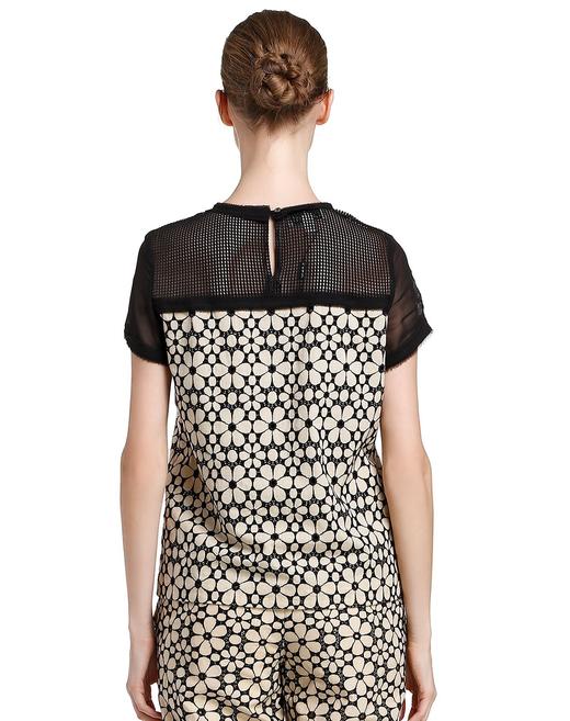 4894415335460 JOAN&DAVID 杏/黑色镂空拼接绣花短袖上衣 商品图1