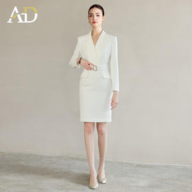AD春季职业装气质女神范白色连衣裙女高端收腰西服裙主持人正装