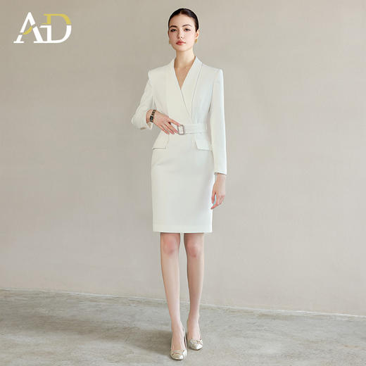 AD春季职业装气质女神范白色连衣裙女高端收腰西服裙主持人正装 商品图0