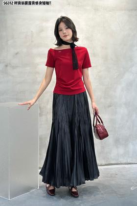 T56312#时尚斜肩露背修身显瘦T