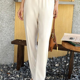 「K」洛诗琳10010气质休闲裤2025夏季新款松紧腰直筒阔腿裤10010