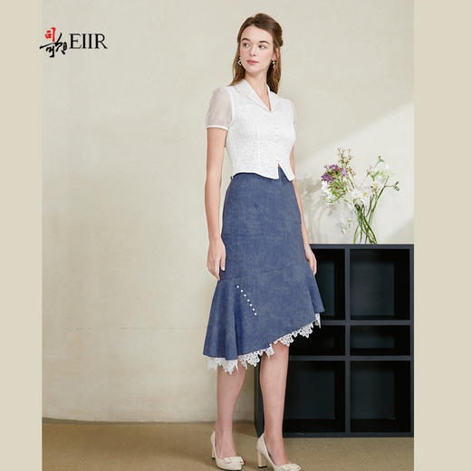 司歌蕾丝短袖v领收腰上衣T911012x 商品图4