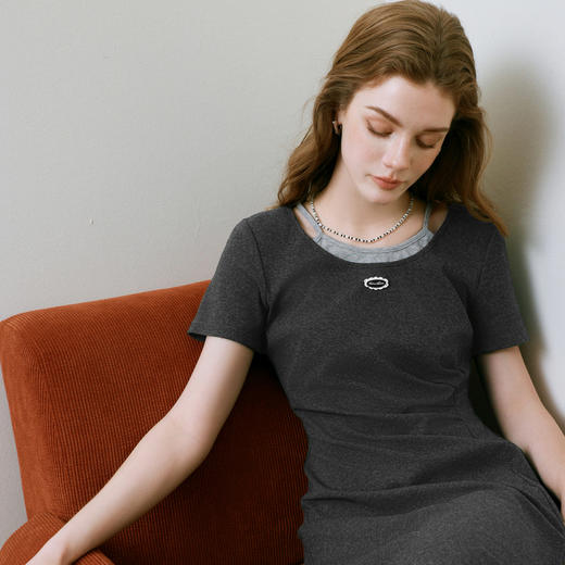 【商场同款】诗凡黎假两件连衣裙2025夏新款开叉中长裙3G4290171 商品图4