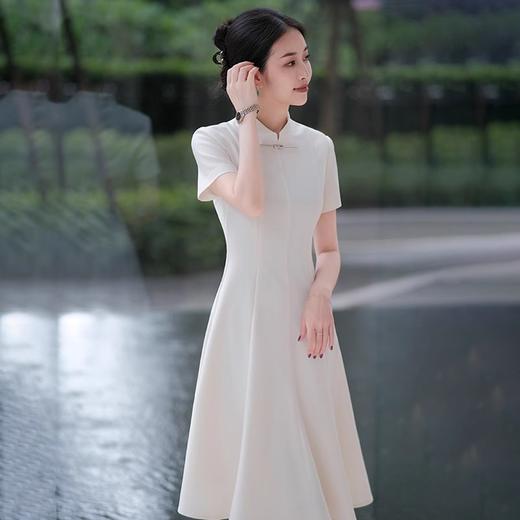 IWY/新中式国风盘扣连衣裙米白色夏季新款复古时尚优雅收腰显瘦A字裙子1024Q103 商品图1